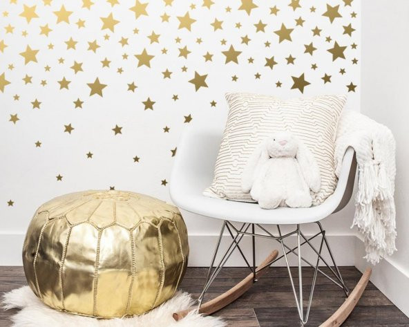 Yıldız Duvar Sticker Bebek Ve Çocuk Odası Dekoratif Duvar Çıkartma 3-4-5 Cm 120 Adet Gold