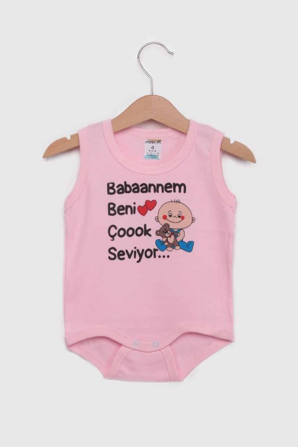 Babaannem Beni Çok Seviyor Baskılı Bebek Zıbın | Pembe  Pembe 18-24 Ay