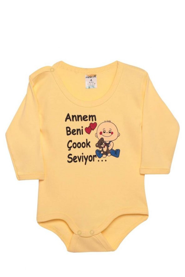 Annem Beni Çok Seviyor Uzun Kollu Zıbın | Sarı  Sarı 9-12 Ay