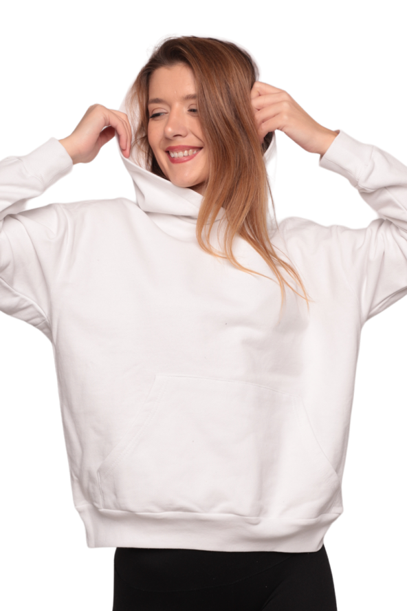 Kapşonlu Kadın Sweatshirt 0161 | Beyaz  Beyaz L