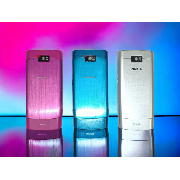 Nokia X3-02 Kasa Kapak Tuş Takımı X3-02 Uyumlu Pembe Renk Orta Kasa Ön Kapak Arka Kapak Tuş Takımı - 2