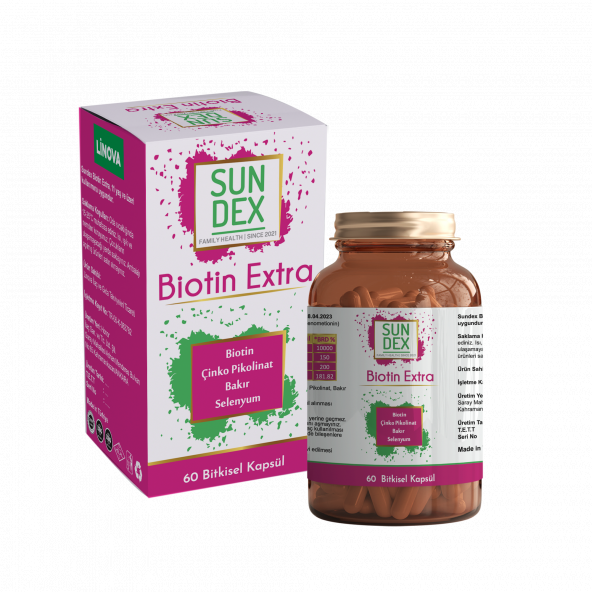 SUNDEX Biotin Extra Biotin, Çinko Pikolinat, Bakır, Selenyum 60 Bitkisel Kapsül