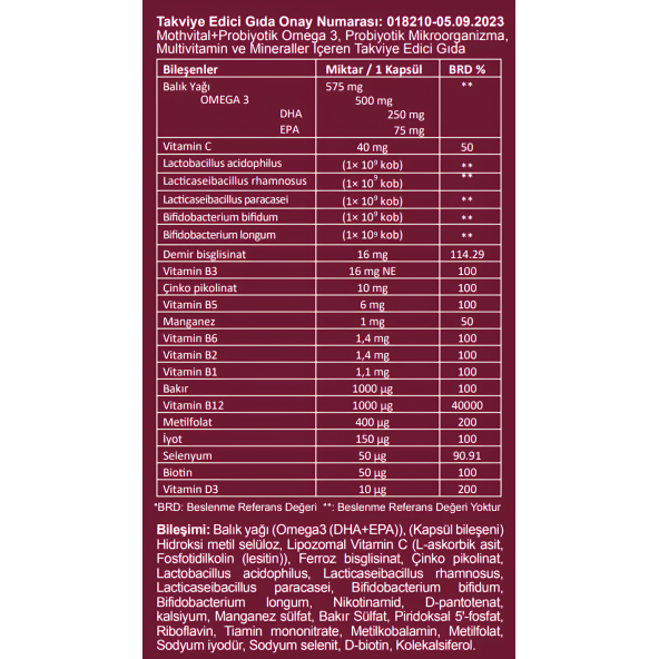 SUNDEX Mothvital+Probiyotik 30 Bitkisel Kapsül - 2
