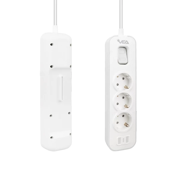 Vea Ve-nova103 A Class 3 Lü Anahtarlı 1.5 Metre Grup Priz Akım Korumalı Priz 2 Usb 4000 Watt 16 Amper Isıya Dayanıklı - 2