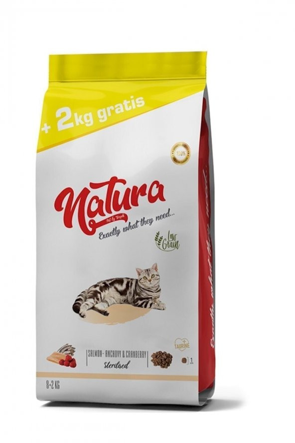 Düşük Tahıllı Kısırlaştırılmış Kedi Maması Hamsi Somon Böğürtlen 8+2 kg