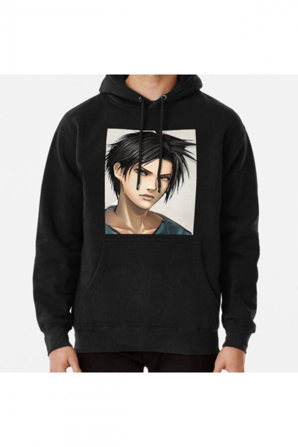 Black Hair Anime Boy Baskılı Kapşonlu Sweatshirt Hoodie