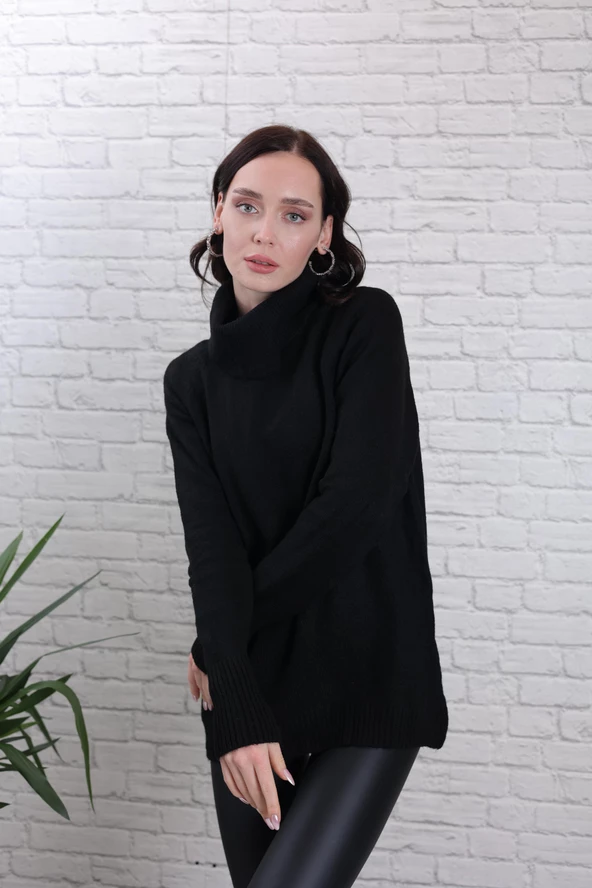 KADIN BOĞAZLI YUMUŞAK DOKU YÜN SİYAH KAZAK - K5001-6 - Resim 2