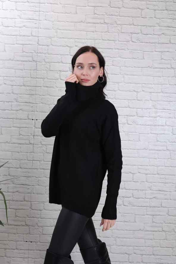 KADIN BOĞAZLI YUMUŞAK DOKU YÜN SİYAH KAZAK - K5001-6 - Resim 5