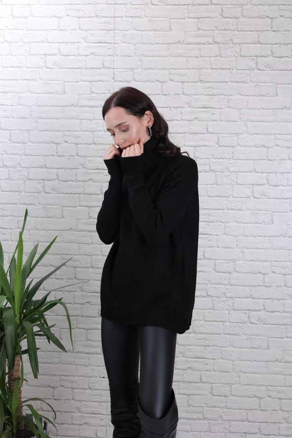 KADIN BOĞAZLI YUMUŞAK DOKU YÜN SİYAH KAZAK - K5001-6 - Resim 6