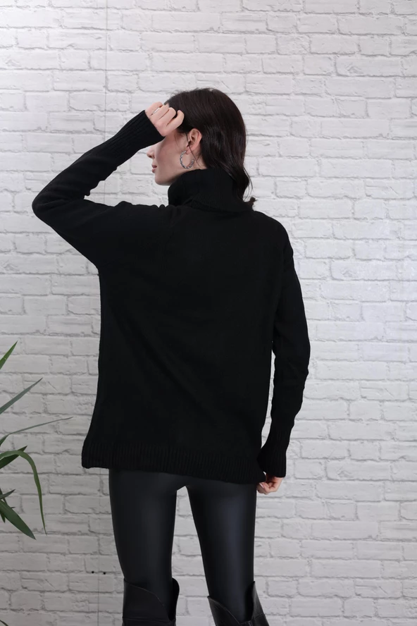 KADIN BOĞAZLI YUMUŞAK DOKU YÜN SİYAH KAZAK - K5001-6 - Resim 8