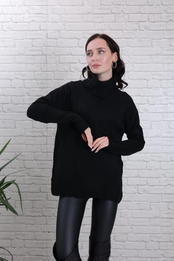 KADIN BOĞAZLI YUMUŞAK DOKU YÜN SİYAH KAZAK - K5001-6 - Resim 3