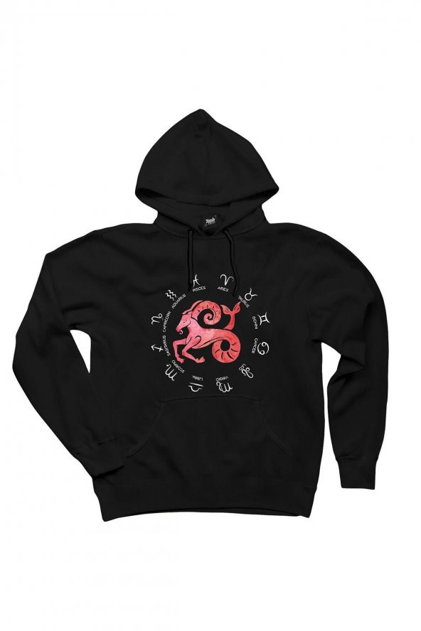 Koç Burcu Modern Siyah Kapşonlu Sweatshirt / Hoodie