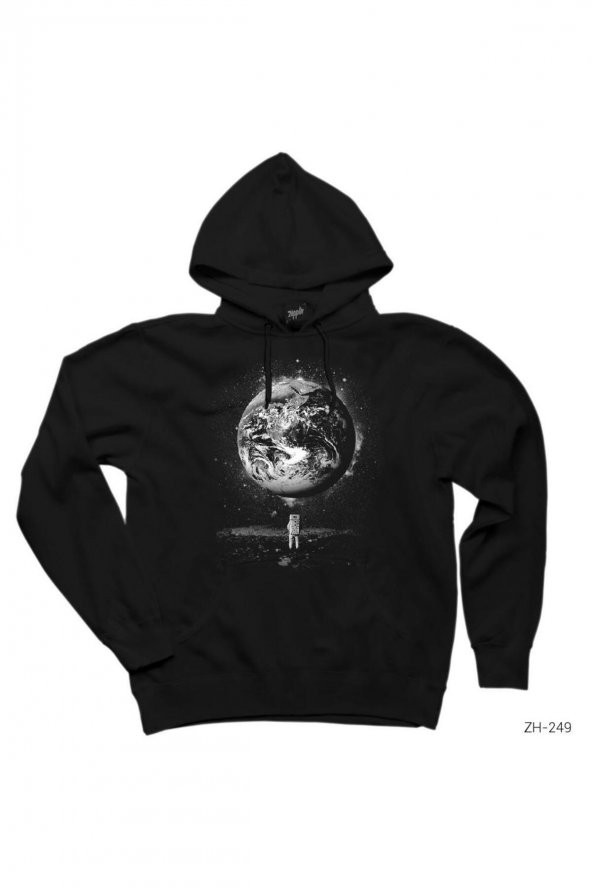 Aydaki Adam Siyah Kapşonlu Sweatshirt Hoodie