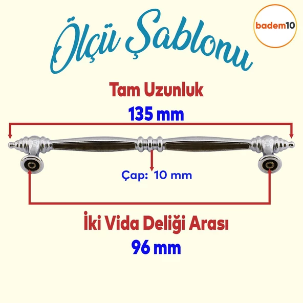 Petek Mobilya Mutfak Dolabı Çekmece Dolap Kapak Kulpu Düz Metal Kulp Kulbu Kulpu (96 MM-9.6 CM) Krom - 2