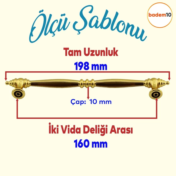 Petek Mobilya Mutfak Dolabı Çekmece Dolap Kapak Kulpu Düz Metal Kulp Kulbu Kulpları 160 Mm Altın - 2