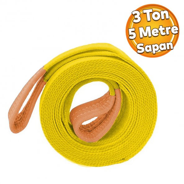Spanzet Sarı Renk 3 Ton 5 Metre Dokuma Sapan Polyester Sağlam Yük Kaldırma Taşıma İndirme Halat