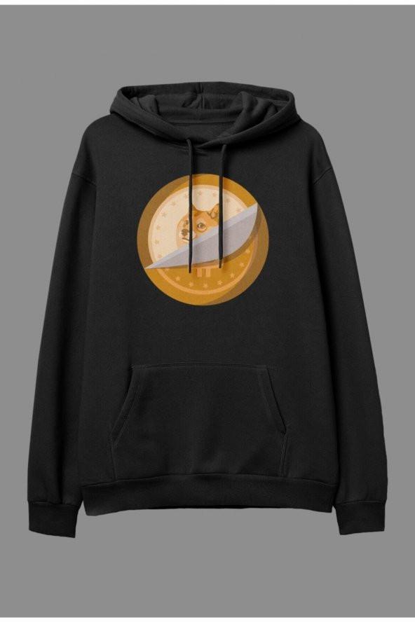 Oversize Bitconin Doge Coin Tasarım Baskılı Kapüşonlu Sweatshirt Hoodie - 1