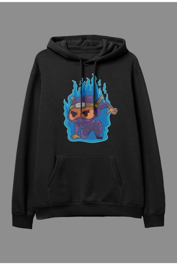 Oversize Ninja Tasarım Baskılı Kapüşonlu Sweatshirt Hoodie