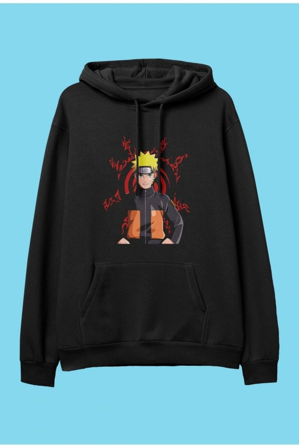 Oversize Naruto Kyuubi Mührü Anime Karakter Baskılı Özel Tasarım Kapüşonlu Sweatshirt Hoodie