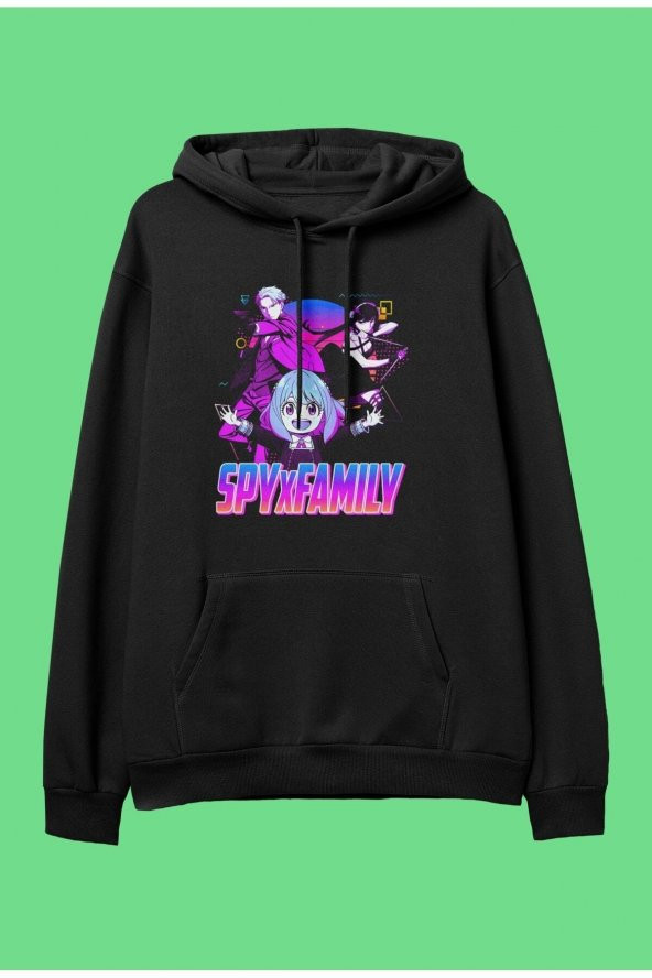 Oversize Spy X Family (tüm Aile) Anime Karakter Baskılı Özel Tasarım Kapüşonlu Sweatshirt Hoodie