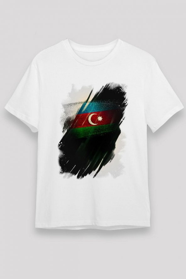 Unisex Oversize Azerbaycan Azerbaijan Bayrağı Baskılı Beyaz Tişört