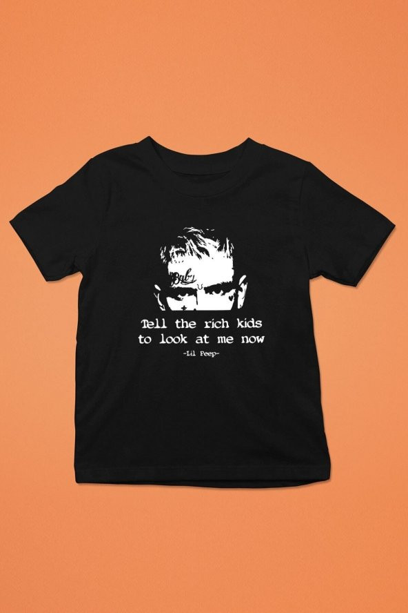 Unisex Oversize Lil Peep Baskılı Siyah Tişört - Tshirt