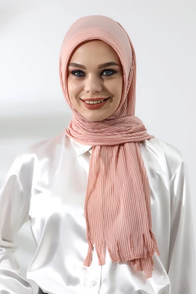 Pudra Tesettür Hazır Pratik Fitilli Pamuklu Şal
