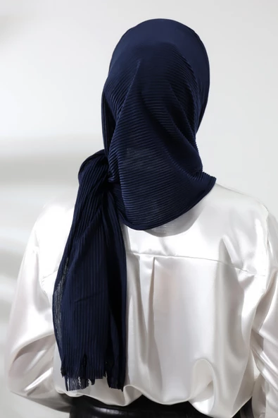 Lacivert Tesettür Hazır Pratik Fitilli Pamuklu Şal - 6