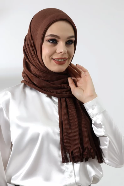 Kahve Tesettür Hazır Pratik Fitilli Pamuklu Şal - 4