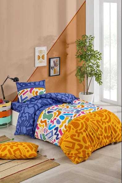 Tabu Home Doodle Renkli Çarşafı Lastikli Tek Kişilik Nevresim Takımı - 2