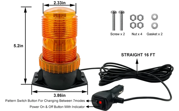 7 fonksiyonlu tepe lambası çakarlı mıknatıslı dikey model 12-30v turuncu / LAIK537 - Resim 4