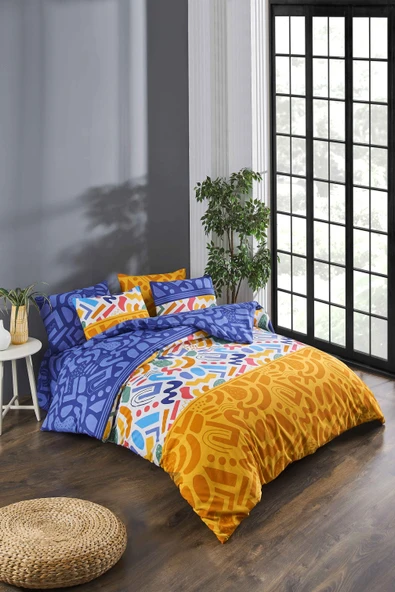 Tabu Home Doodle Renkli Çarşafı Lastikli Çift Kişilik Nevresim Takımı - 3