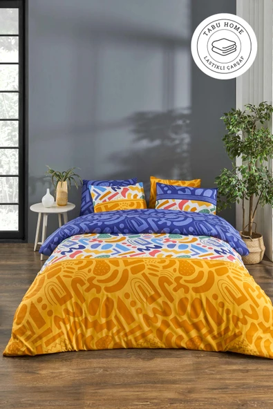 Tabu Home Doodle Renkli Çarşafı Lastikli Çift Kişilik Nevresim Takımı