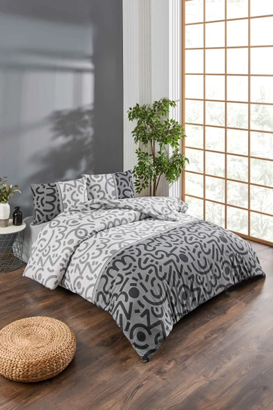 Tabu Home Doodle Siyah Çarşafı Lastikli Çift Kişilik Nevresim Takımı - 2