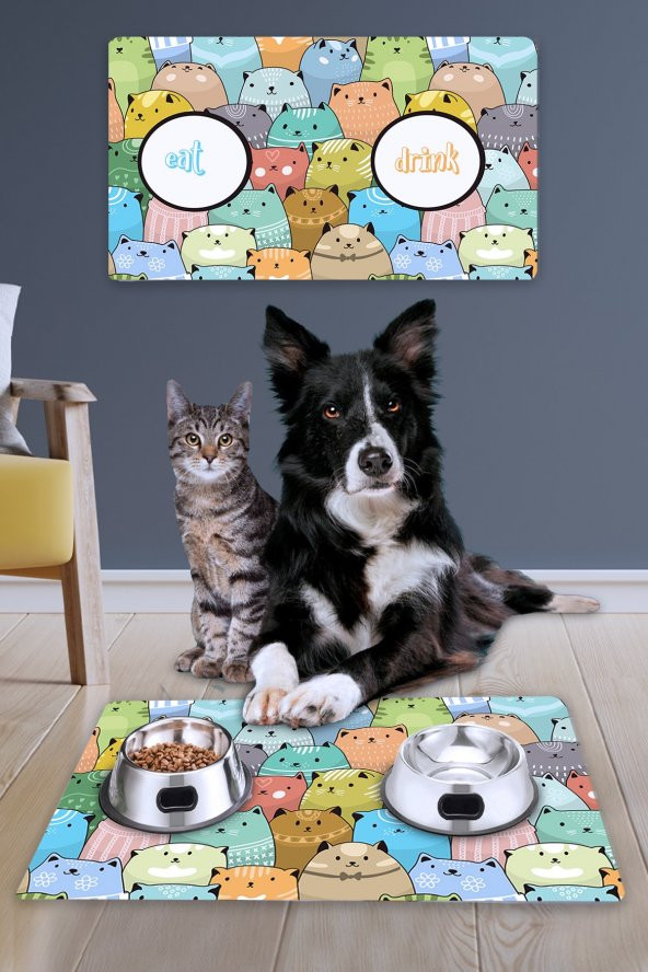 Renkli Kedi Köpek Mama Paspası 40x60