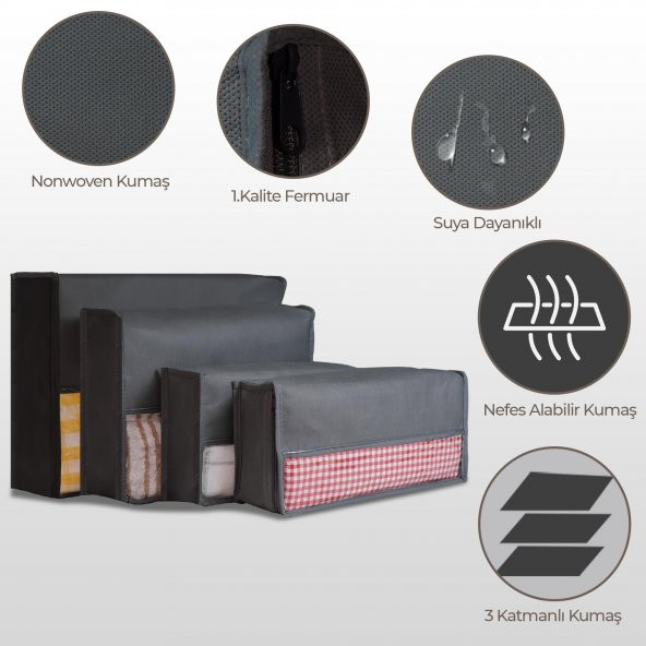 CUTY HOME EV TEKSTİL SİYAH VALİZ ORGANİZER-4LÜ SET - 4