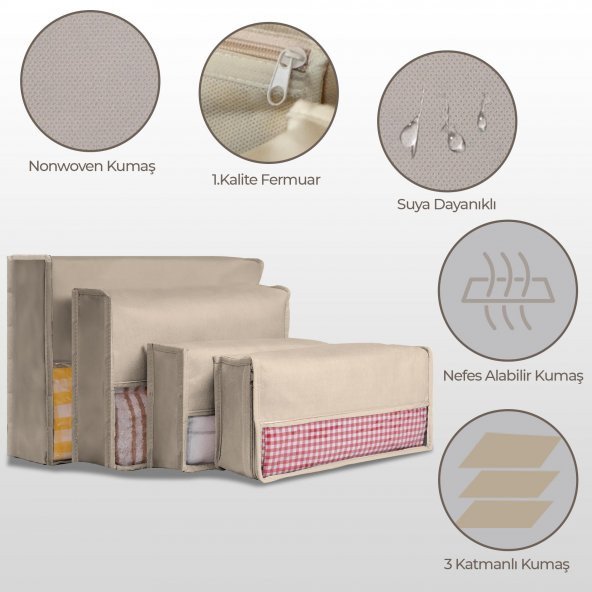CUTY HOME EV TEKSTİL BEJ VALİZ ORGANİZER-4LÜ SET - 3