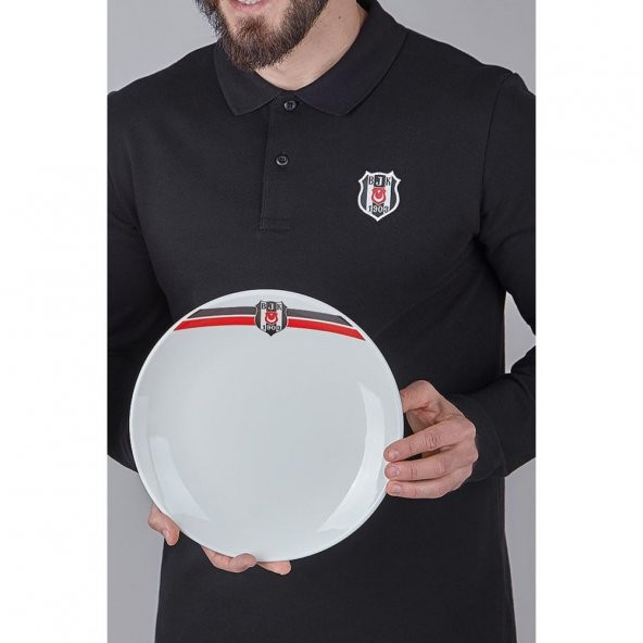 Neva N3429 Beşiktaş Lisanslı Arma Logo Çizgili 2li Servis Tabağı - 3