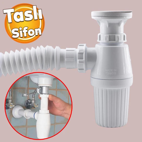 Sifon Körüklü Sökülebilir Taslı Temizlenebilir Mutfak Banyo Lavabo Taşı Gider Borusu Plastik 38 cm