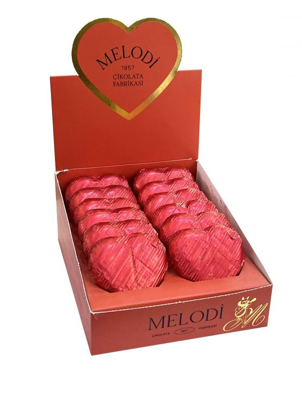 Melodi Çikolata Yaldızlı Kırmızı Kalp Çikolata 30g 12 Adet