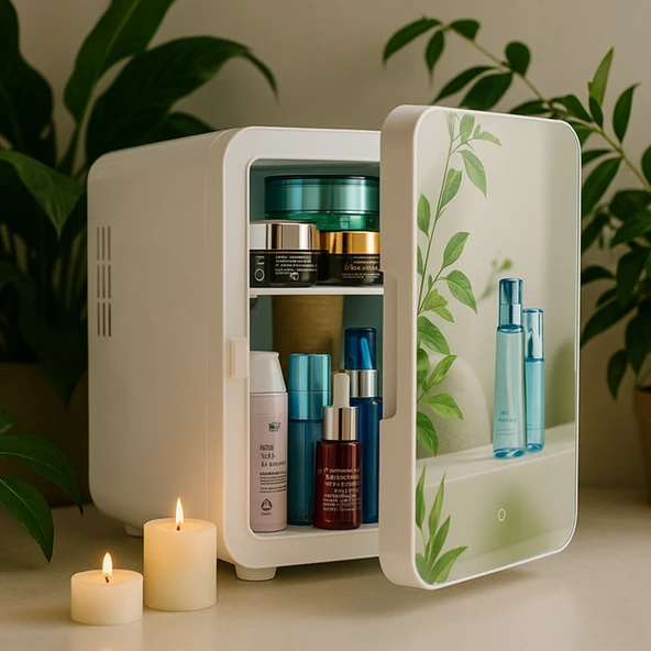 Mioji Mio 212 4L LED Işıklı Kozmetik Makyaj Krem Sıcak ve Soğuk Ayarlı Taşınabilir Fridge Mini Dolap - Beyaz - 2