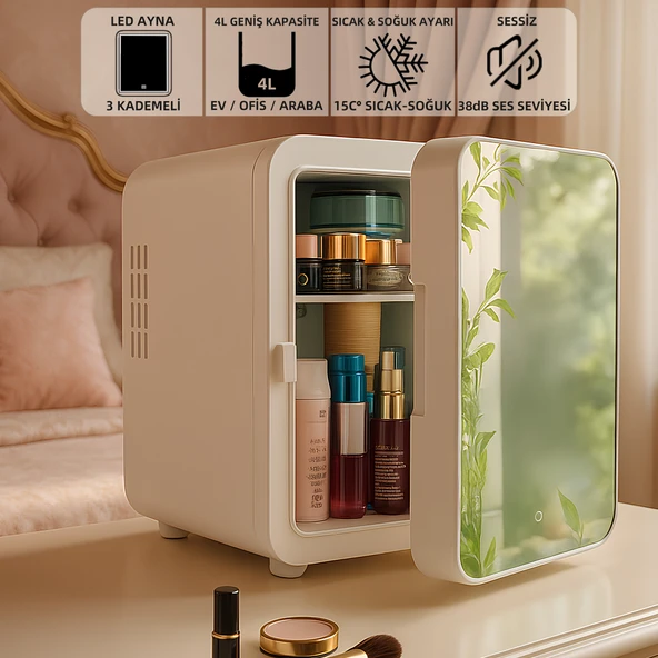 Mioji Mio 212 4L LED Işıklı Kozmetik Makyaj Krem Sıcak ve Soğuk Ayarlı Taşınabilir Fridge Mini Dolap - Beyaz