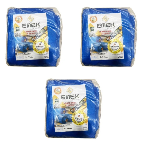Emek Çadır Kumaşı Branda Tente UV Güneşlik Gölgelik Koruma Yağmur Su Geçirmez - 4x7 Metre - 3 Paket
