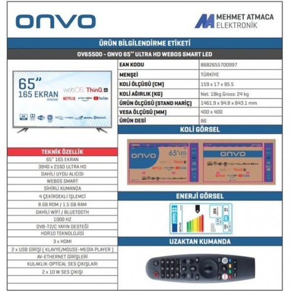 Onvo OV65500 4K Ultra HD 65" 165 Ekran Uydu Alıcılı webOS Smart LED TV - 2