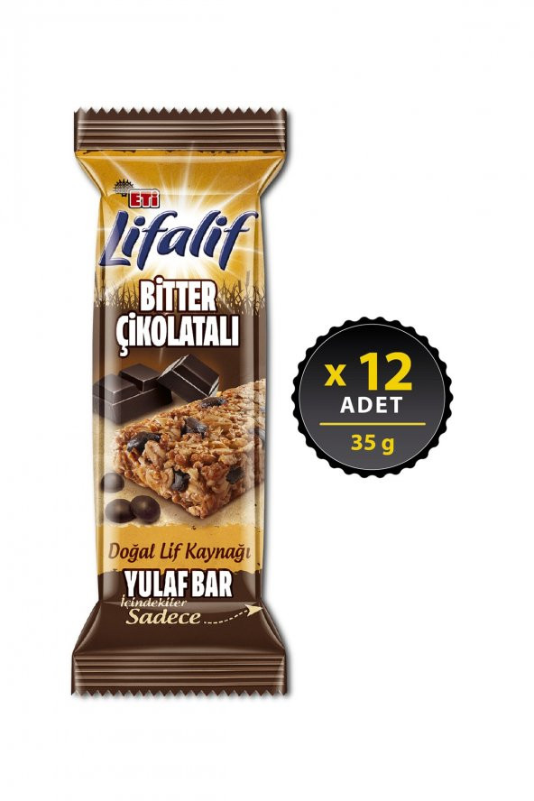 Lifalif Bitter Çikolatalı Yulaf Bar 35 g x 12 Adet