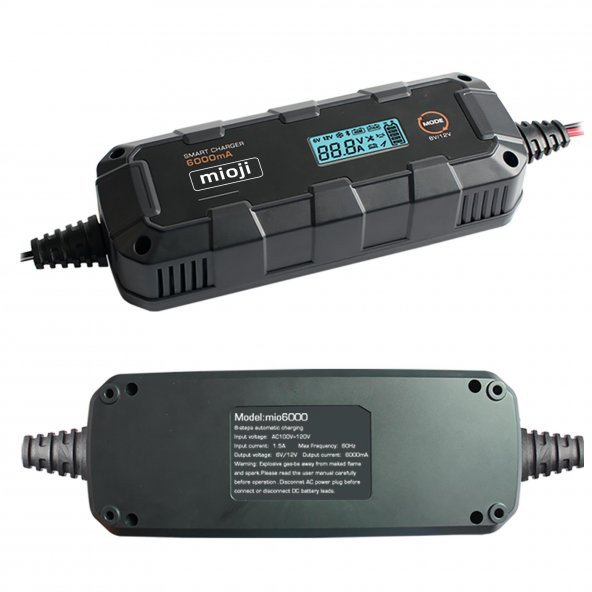Mioji Mio 6000 6A 6V ve 12V Araba Şarj, Akü Bakım, Damlama Şarj Cihazı ve Motosiklet, ATV, Lityum ve Derin Döngülü Aküler için Kükürt Giderici Akıllı Akü Şarj Cihazı - 4