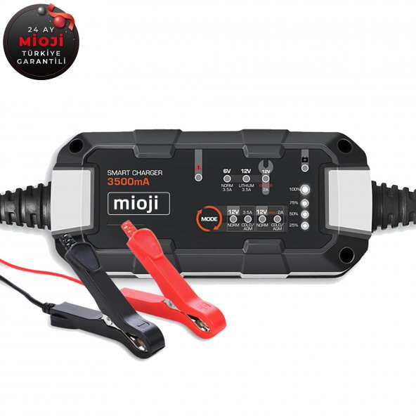 Mioji Mio 3500 3.5A 6V ve 12V Araba Şarj, Akü Bakım, Damlama Şarj Cihazı ve Motosiklet, ATV, Lityum ve Derin Döngülü Aküler için Kükürt Giderici Akıllı Akü Şarj Cihazı