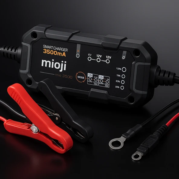 Mioji Mio 3500 3.5A 6V ve 12V Araba Şarj, Akü Bakım, Damlama Şarj Cihazı ve Motosiklet, ATV, Lityum ve Derin Döngülü Aküler için Kükürt Giderici Akıllı Akü Şarj Cihazı - 2