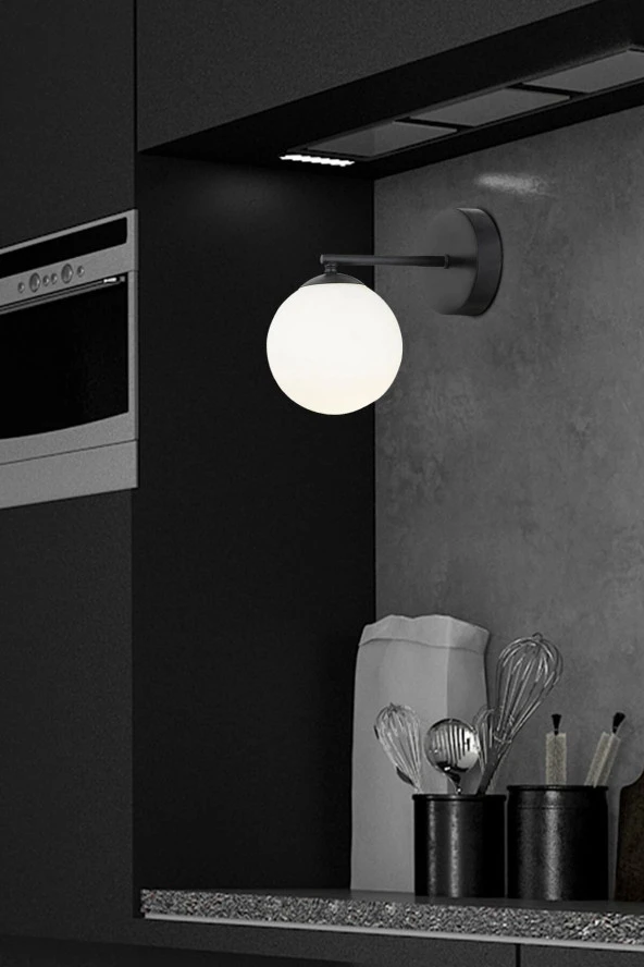 Apliqa Elvin Siyah Duvar Lambası Yatak Odası-Yatak Başı-Banyo İçin Modern Retro Aplik