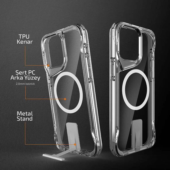 iPhone 15 Pro Kılıf Magsafe Şarj Özellikli T-Max Standlı Kılıf - Resim 8